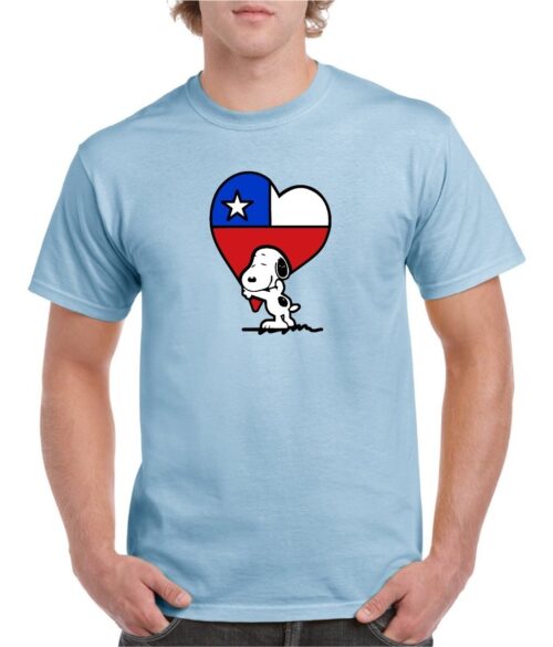 polera hombre estampado snoopy corazon chileno celeste