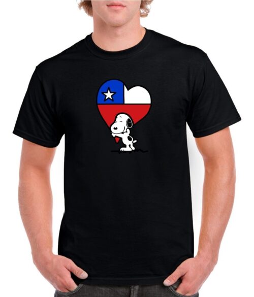 polera hombre estampado snoopy corazon chileno negro