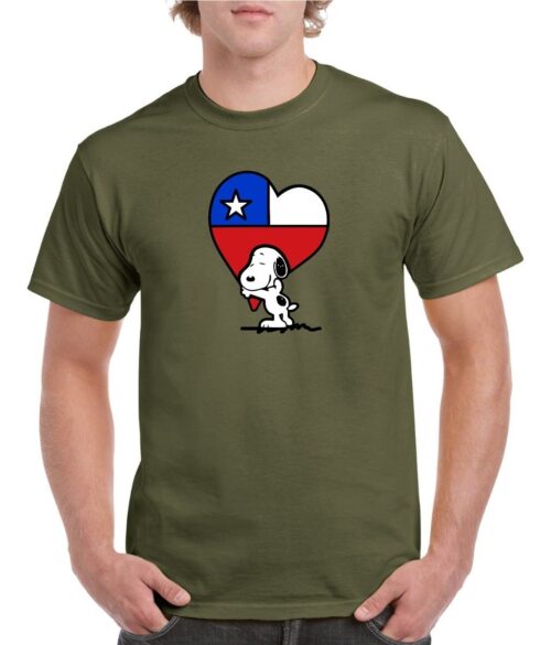 polera hombre estampado snoopy corazon chileno verde musgo