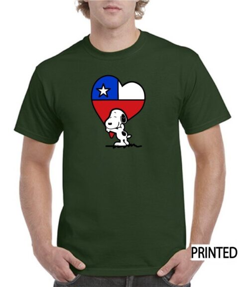 polera hombre estampado snoopy corazon chileno verde oscuro