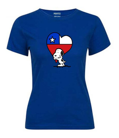 polera mujer estampado snoopy corazon chilena azul