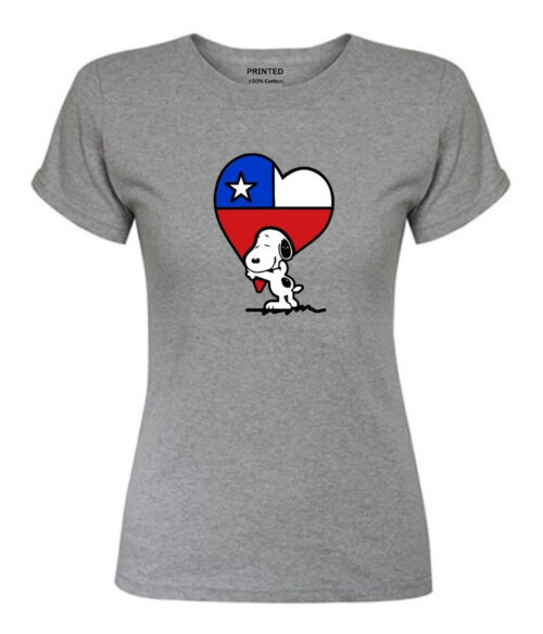 polera mujer estampado snoopy corazon chilena gris