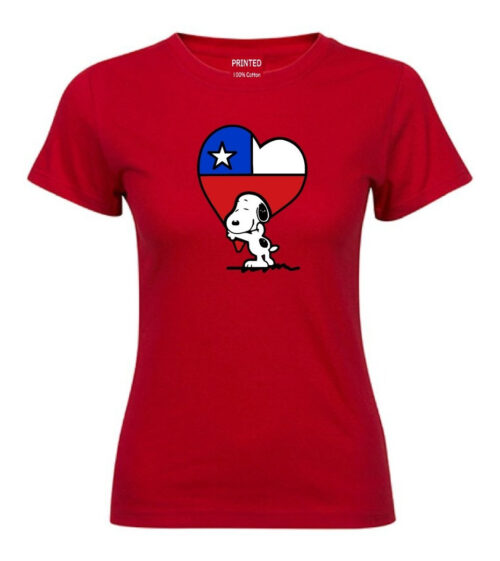 polera mujer estampado snoopy corazon chilena rojo